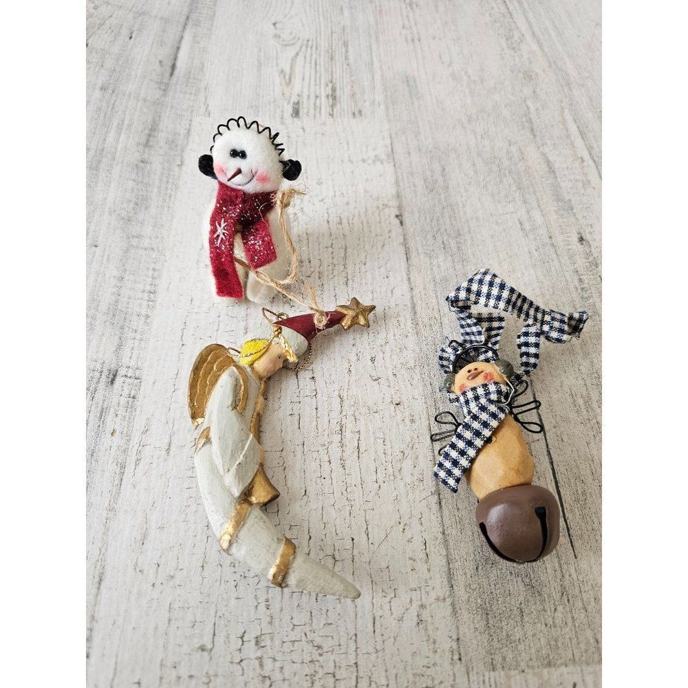 Angel cherub Moon vintage ornament set snowman‎ bell 3 Xmas